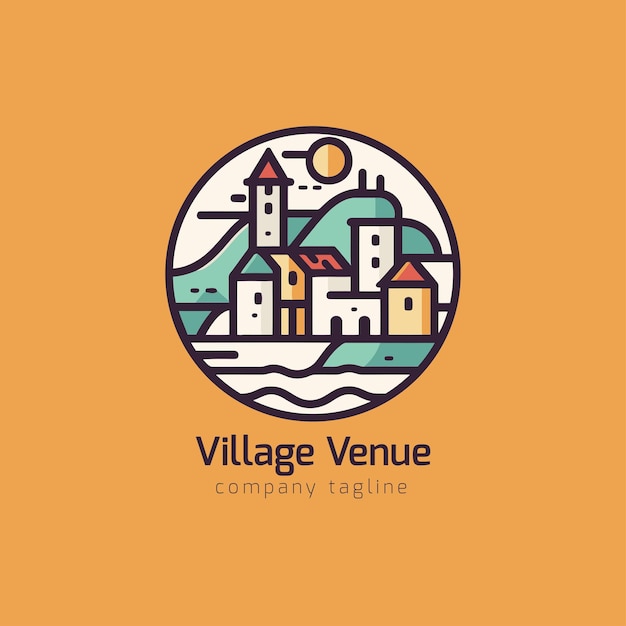 Diseño de ilustración de vector de logotipo de aldea de plantilla de diseño de logotipo simple de cabaña