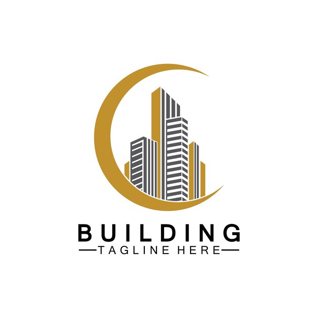 Diseño de ilustración de vector de logotipo de construcción, plantilla de logotipo de bienes raíces, icono de símbolo de logotipo