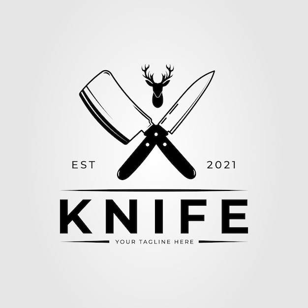 Diseño de ilustración de vector de logotipo de cuchillo de carnicero y cuchilla
