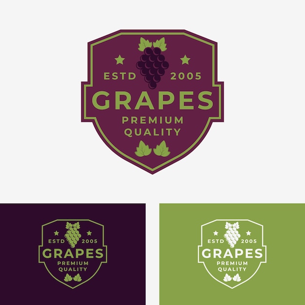Diseño de ilustración de vector de logotipo de emblema de frutas de uvas Marca de etiqueta de producto de frutas de uvas