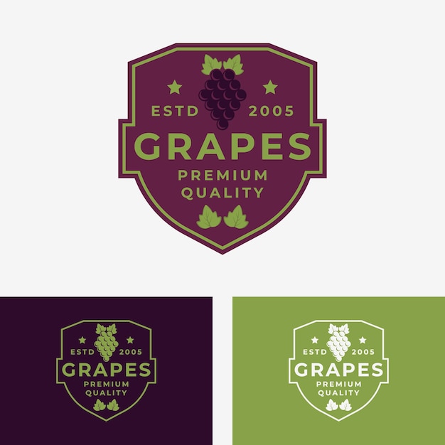 Vector diseño de ilustración de vector de logotipo de emblema de frutas de uvas marca de etiqueta de producto de frutas de uvas