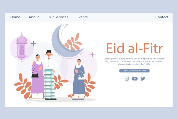 Diseño de ilustración de vector de página de inicio de vacaciones de eid alfitr