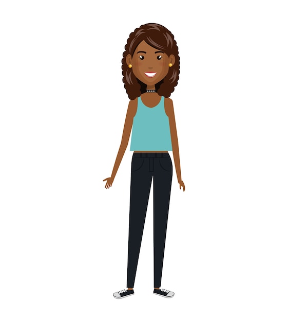 Diseño de ilustración de vector de personaje de avatar de mujer joven