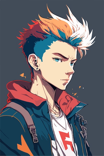 Diseño de ilustración de vector de personaje de estilo anime de hombre joven Manga Anime Boy