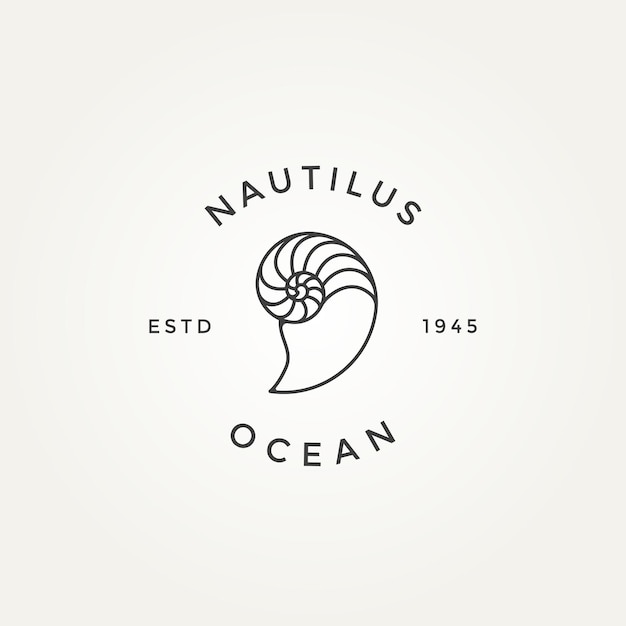 diseño de ilustración de vector de plantilla de icono de logotipo de insignia de arte de línea minimalista de concha de nautilus