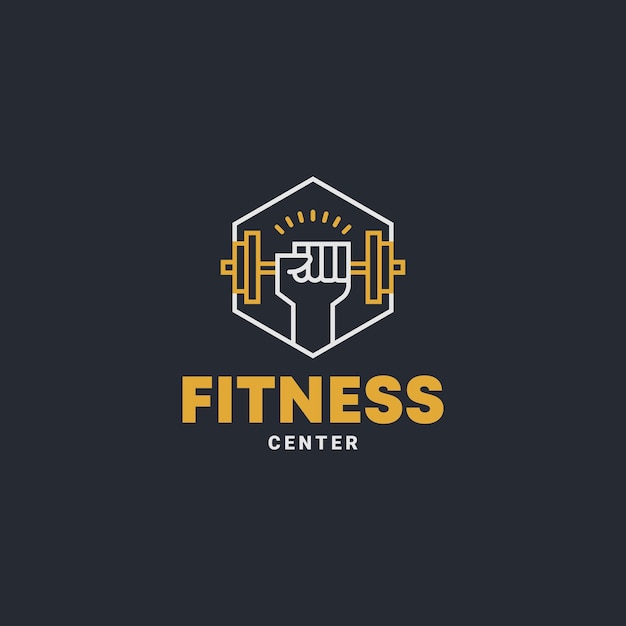 Diseño de ilustración de vector de plantilla de logotipo de etiqueta de icono de arte de línea de gimnasio de fitness minimalista