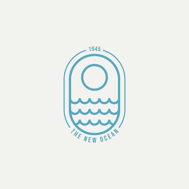 Diseño de ilustración de vector de plantilla de logotipo de insignia de arte de línea minimalista de ola oceánica