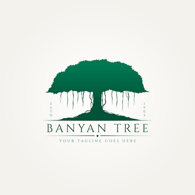 Diseño de ilustración de vector de plantilla de logotipo premium de silueta clásica de árbol de banyan