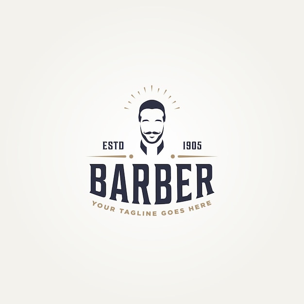 Diseño de ilustración de vector de plantilla de logotipo de tipografía de barbería retro vintage