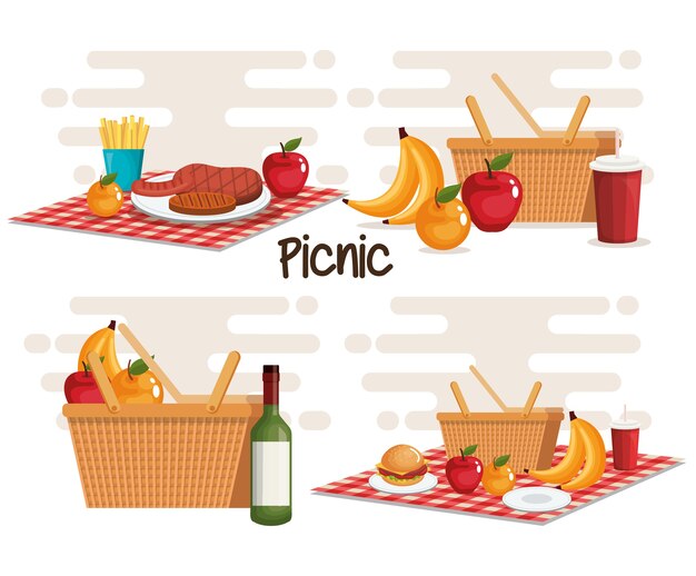 Diseño de ilustración de vector de productos de fiesta de picnic