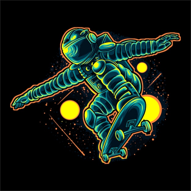 Vector diseño de ilustración de vector de skater de astronauta