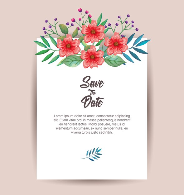Diseño de ilustración de vector de tarjeta de invitación de flores y hojas