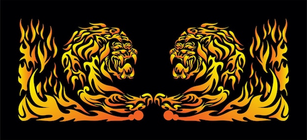 Diseño de ilustración de vector de tigre con concepto de fuego ilustración de fondo de fuego animal