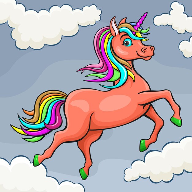 Diseño de ilustración de vector de unicornio naranja