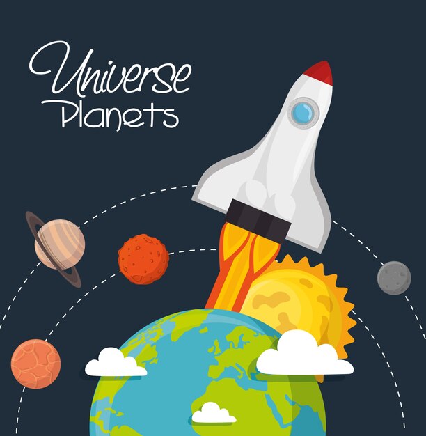 Diseño de ilustración de vector de universo espacio concepto de planetas