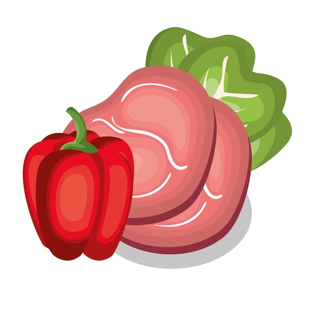 Diseño de ilustración de vector de verduras frescas y carne