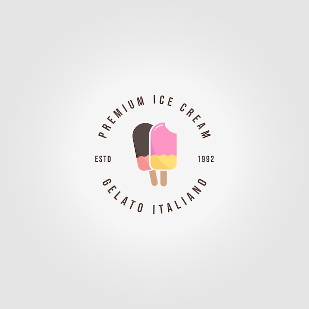 Diseño de ilustración de vector vintage de logotipo de icono de helado moderno minimalista