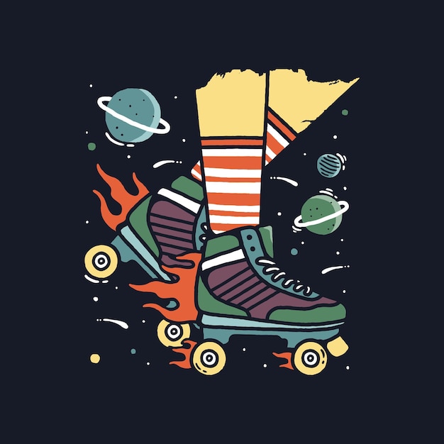 Diseño de ilustración de vector vintage de patines