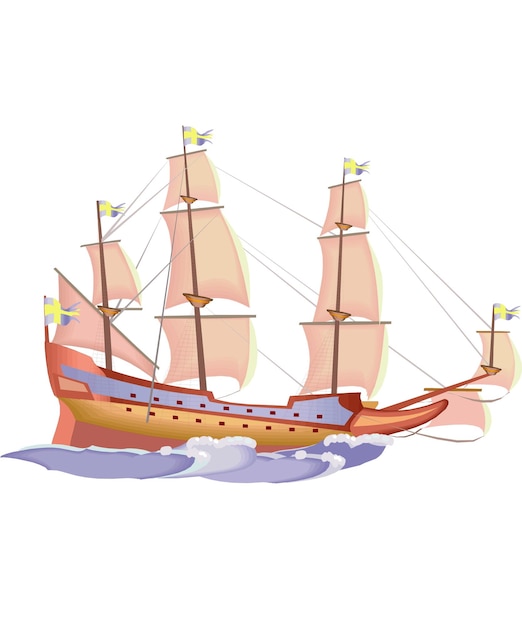 Vector diseño de ilustración vectorial de barco pirata de madera sobre blanco