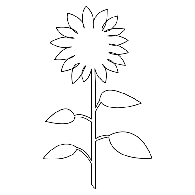 Diseño de ilustración vectorial de dibujo de línea única de girasol continuo minimalista