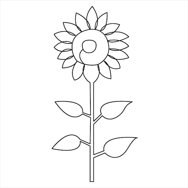 Diseño de ilustración vectorial de dibujo de línea única de girasol continuo minimalista