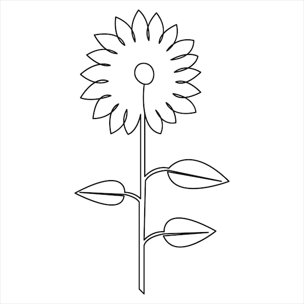 Diseño de ilustración vectorial de dibujo de línea única de girasol continuo minimalista