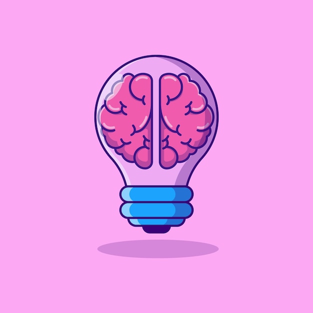 Diseño de ilustración vectorial de dos mitades del cerebro en una lámpara incandescente