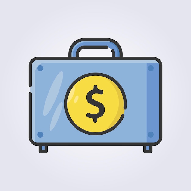 diseño de ilustración vectorial del icono del logotipo de la maleta de dinero de contorno coloreado