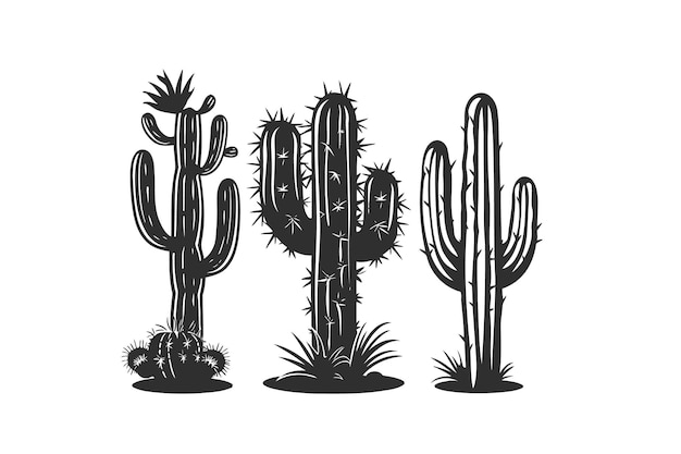 El diseño de la ilustración vectorial del icono de tres cactus largos