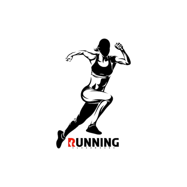 Diseño de ilustración vectorial del logotipo de la mujer que corre sobre un fondo blanco Silueta de la mujer corredora resumen