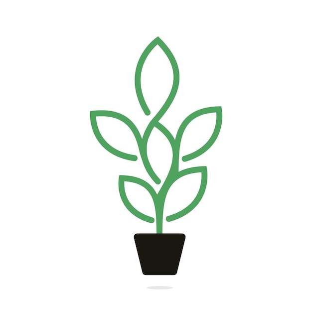 Diseño de ilustración vectorial de maceta de flores y maceta Diseño de logotipo de árbol verde en maceta