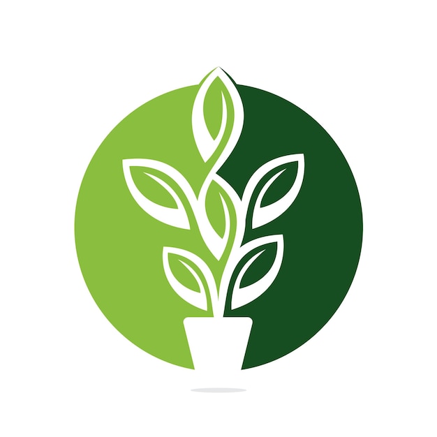 Diseño de ilustración vectorial de maceta de flores y maceta Diseño de logotipo de árbol verde en maceta