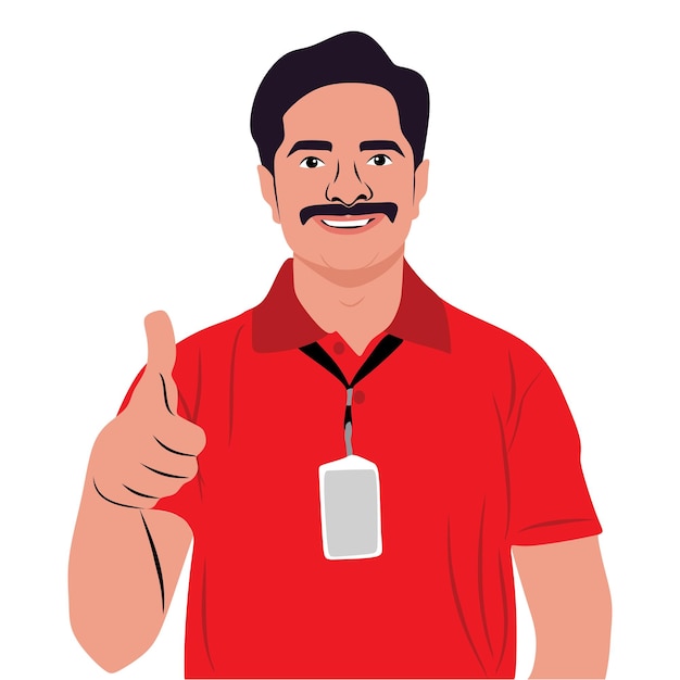 diseño de ilustración vectorial de vendedor de tienda con uniforme rojo con fondo blanco personaje vendedor