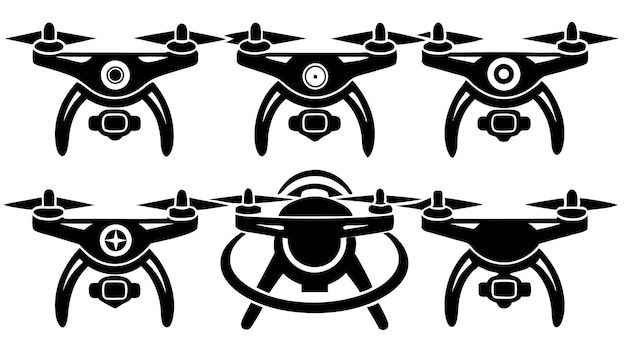 Diseño de ilustraciones artísticas vectoriales de siluetas voladoras de drones