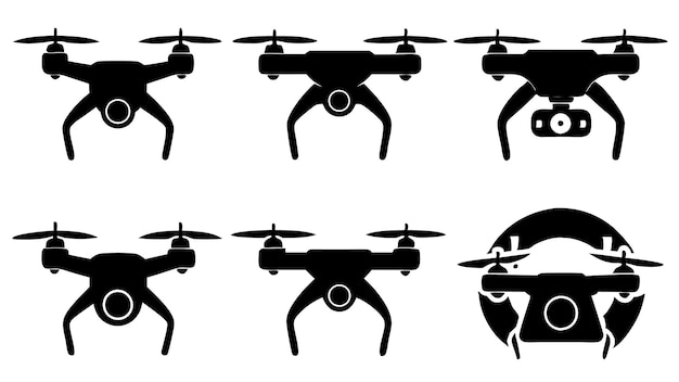 Diseño de ilustraciones artísticas vectoriales de siluetas voladoras de drones