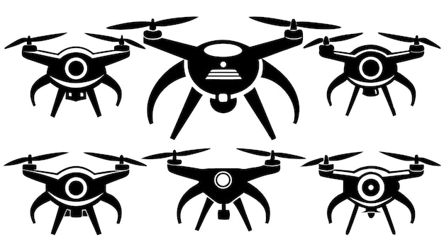 Diseño de ilustraciones artísticas vectoriales de siluetas voladoras de drones