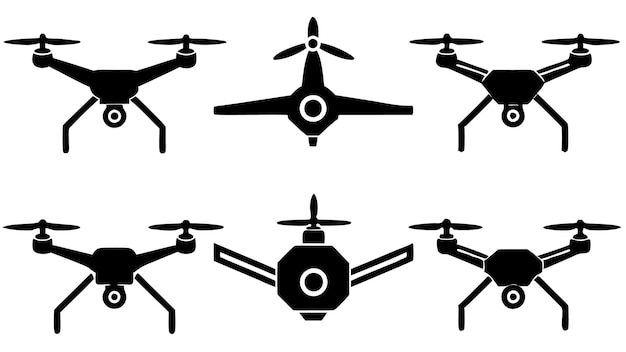 Diseño de ilustraciones artísticas vectoriales de siluetas voladoras de drones