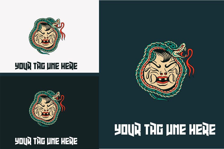 Vector diseño de ilustraciones de cabeza de niño llorando y serpiente vector ilustración