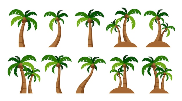Diseño de ilustraciones de cocoteros Playa tropical de verano Decoración de elementos hawaianos en estilo plano