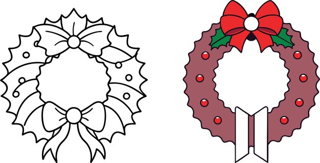 Diseño de ilustraciones para colorear la corona de Navidad