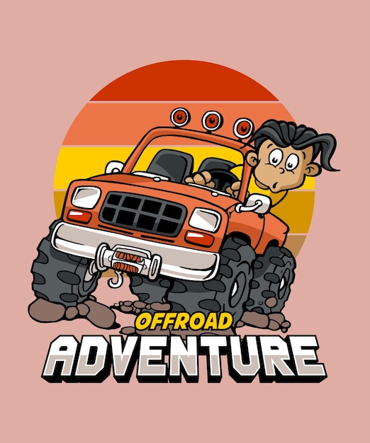 Diseño de ilustraciones de dibujos animados de aventura fuera de carretera