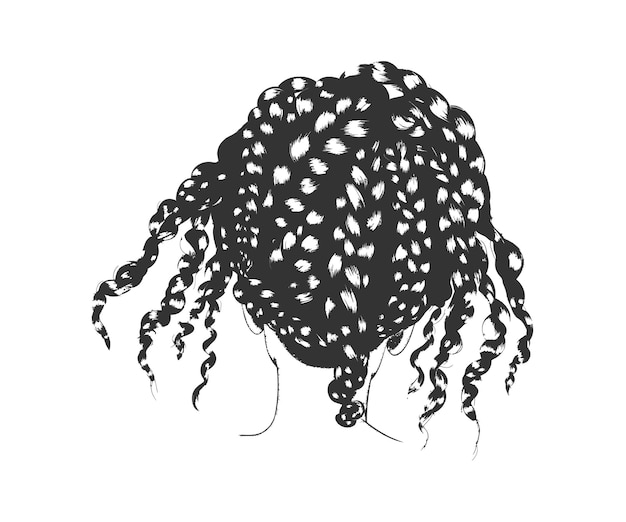 Vector diseño de ilustraciones de doodle knotless braids y jumbo braids hairs afro vector