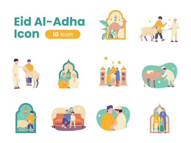 Vector diseño de ilustraciones de iconos modernos del concepto eid aladha 2d