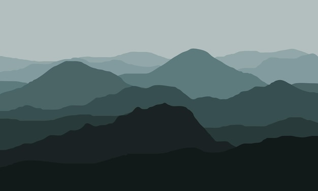 diseño de ilustraciones monocromáticas de paisajes montañosos ondulados