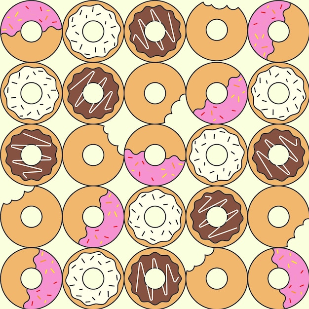 Diseño de ilustraciones planas de alimentos con fondo de rosquillas coloridas y dulces