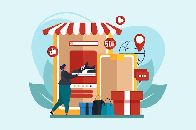 Diseño de ilustraciones planas de comercio electrónico