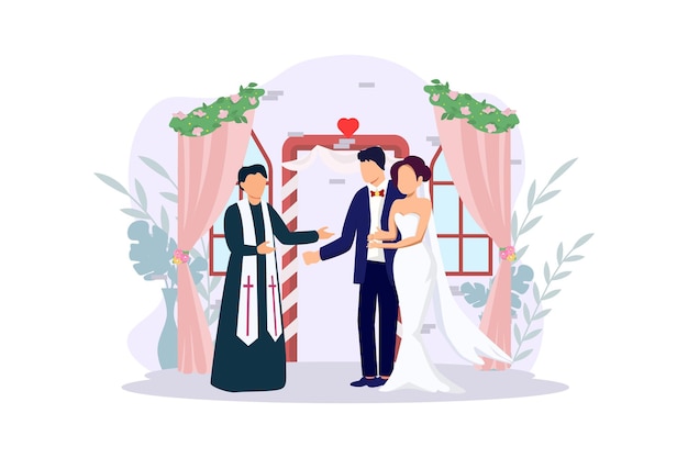 Vector diseño de ilustraciones planas para parejas de bodas