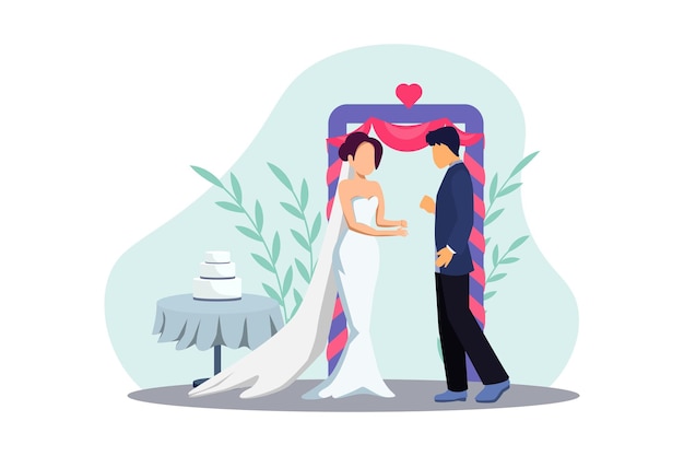 Vector diseño de ilustraciones planas para parejas de bodas