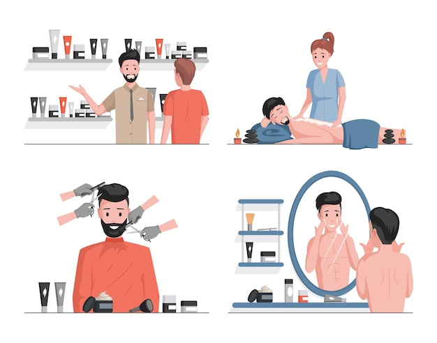 Diseño de ilustraciones planas de spa de hombres