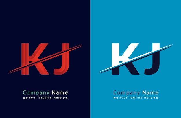 Diseño de ilustraciones de la plantilla de la letra del logotipo de KJ